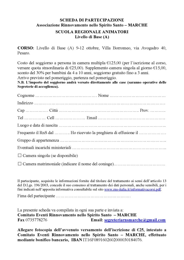 Scheda partecipazione_Livello A_Pesaro